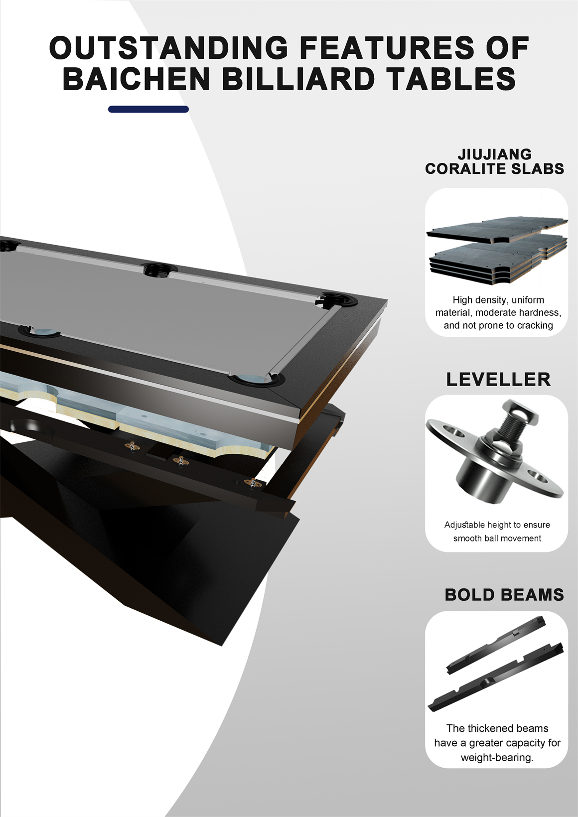 outstanding features of baichen billiard tables